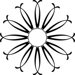 Symmetrical black abstract pattern with curved shapes forming a star-like design on white background.