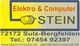 Gelbes Werbeschild mit "Elektro & Computer Stein", Kontakt und Webseite in Sulz-Bergfelden.