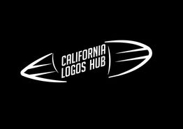 Surfboard-shaped logo with "California Logos Hub" text on a black background.