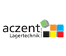Logo von aczent Lagertechnik mit bunten Quadraten und einem grünen Würfel.