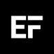 Weißes "EF"-Logo auf schwarzem Hintergrund.