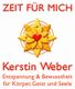 Grafik mit Text: "Zeit für mich". Gelbe Blume mit Herz. Name: Kerstin Weber.