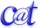Blauer, geschwungener Schriftzug "Cat" mit dem "a" als @-Zeichen.