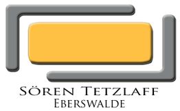 Logo mit gelbem Rechteck, grauen Linien und Text: "Sören Tetzlaff Eberswalde".