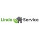 Logo Lindo Service: scritta "Lindo Service" con una foglia e una casa stilizzata.
