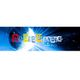 Logo van "DJ Big Blender" met disco bal en kleurrijke letters op een blauwe achtergrond.