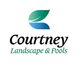 Logo of Courtney Landscape & Pools with a green and blue leaf design.