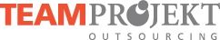 Logo mit Text: "TEAMPROJEKT OUTSOURCING" in Rot und Grau.