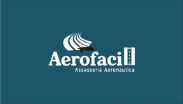 Logo azul com texto "Aerofacil Assessoria Aeronáutica" e ícones de asa e pista de avião.