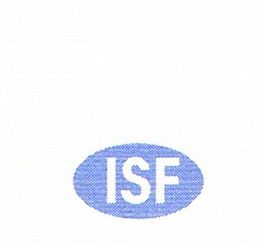 Blaues Oval mit weißen Buchstaben "ISF" auf weißem Hintergrund.