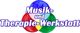 Logo mit Text "Musik- und Therapie-Werkstatt" vor farbigen Kreisen im Hintergrund.
