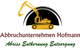 Logo mit Bagger, Text: "Abbruchunternehmen Hofmann, Abriss Entkernung Entsorgung".