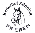 Logo mit Pferdekopf, Text "Reiterhof Könning Freren" in einem Kreis um das Pferd herum.