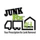 Junk Rx logo with a truck and person moving recycling into a house. Text: "Your Prescription for Junk Removal."