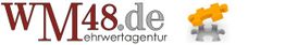 Logo von WM48.de mit der Aufschrift "ehrwertagentur" und einem Puzzlestück als Symbol.