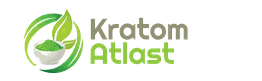 Logo with a bowl of green powder, green leaves, and text "Kratom Atlast."