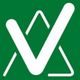 Wit grafisch logo op groene achtergrond met gestileerde V- en A-vorm.