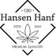 Logo von Hansen Hanf mit Hanfblatt, "CBD", "Premium Qualität", "ESTD 2020".