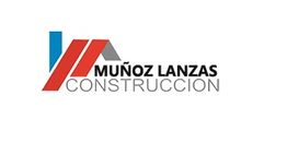 Logotipo de Muñoz Lanzas Construcción con diseño de formas geométricas en azul y rojo.