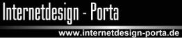 Schwarzes Banner mit der weißen Schrift: „Internetdesign - Porta“ und URL „internetdesign-porta.de“.