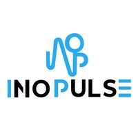 Logo avec texte "INOPULSE" en bleu et noir, avec symbole abstrait bleu au-dessus.