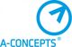 Blaues Logo mit Pfeil in Kreis und Text "A-CONCEPTS".