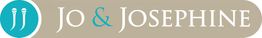 Logo von "Jo & Josephine" mit Mikrofon-Symbolen auf beige Hintergrund.