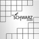 Schwarz-Design-Logo mit quadratischen Mustern und stilisiertem Text.