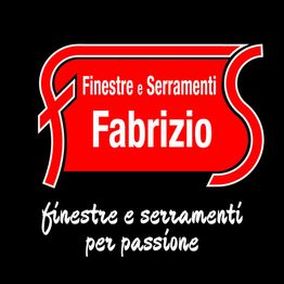 Logo rosso e nero con testo: "Finestre e Serramenti Fabrizio, finestre e serramenti per passione".