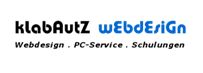 Logo von klabautz webdesign: "Webdesign, PC-Service, Schulungen" in Schwarz und Blau.