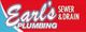 "Earl's Plumbing: Sewer & Drain services logo in red, white, and blue."