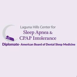 Laguna Hills Center for Sleep Apnea logo with text on a light purple background.