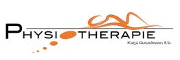 Logo der Physiotherapie mit stilisierter Figur in Orange. Text: "Katja Gunzelmann, B.Sc."