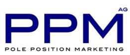 Logo mit blauer Schrift: "PPM AG" und "Pole Position Marketing". Weißer Hintergrund.