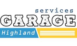 Garage services logo with "Highland" in blue and yellow.