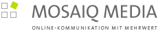 Logo von Mosaiq Media, darunter Text: "Online-Kommunikation mit Mehrwert", links drei Quadrate.