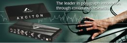 Polygraph-Gerät und Hand auf Sensoren, mit Text über Innovation in der Polygraphenforschung