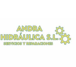 Logotipo de "Andra Hidráulica S.L." con engranajes y texto "Servicios y Reparaciones".