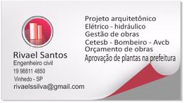 Cartão de visita de engenheiro civil com contato e serviços: projetos, gestão e orçamentos.