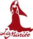 Rotes Logo mit Braut in langem Kleid und Schleier, darunter der Schriftzug "La Mariée".