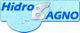 Logo con testo "Hidro Bagno" in blu su sfondo azzurro con effetto acqua.