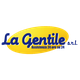 Logo "La Gentile" su sfondo giallo, testo blu, con slogan "Assistenza 24 ore su 24."