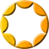 Orange und gelbe Kreise bilden eine rotierende, sternförmige Animation.