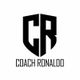Logo mit großem "CR" über "Coach Ronaldo" in schwarzer Schrift auf weißem Hintergrund.