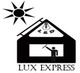 Schwarzes Piktogramm: Haus, Sonne, LED-Lampe, Person mit Mop, Text „Lux Express”.