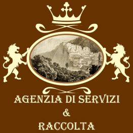 Logo marrone con corona, due leoni, immagine di città e testo: "Agenzia di Servizi & Raccolta".