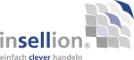 Logo mit dem Text „Insellion“ und dem Slogan „einfach clever handeln“, daneben graue Quadrate.