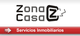 Logotipo de Zona Casa Z sobre fondo blanco y cinta roja que dice "Servicios Inmobiliarios".