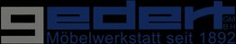 Logo der Firma "gedert GmbH", mit Text "Möbelwerkstatt seit 1892" in Blau und Grau.