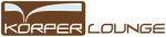 Braunes Logo mit dem Text "Körper Lounge" und einem stilisierten Symbol darüber.
